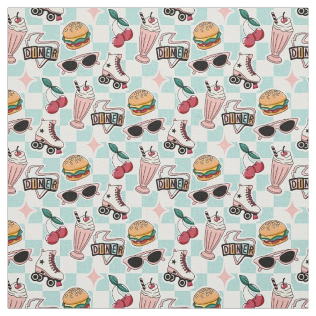 Tissu Dîner Rétro Motif Années 50 (Échantillon)