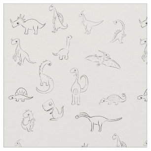 Tissu Dinosaure dinosaure noir blanc motif