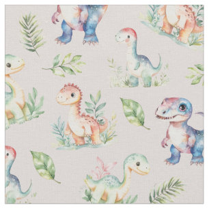Tissu Dinosaures aquarelle sur le rose gris