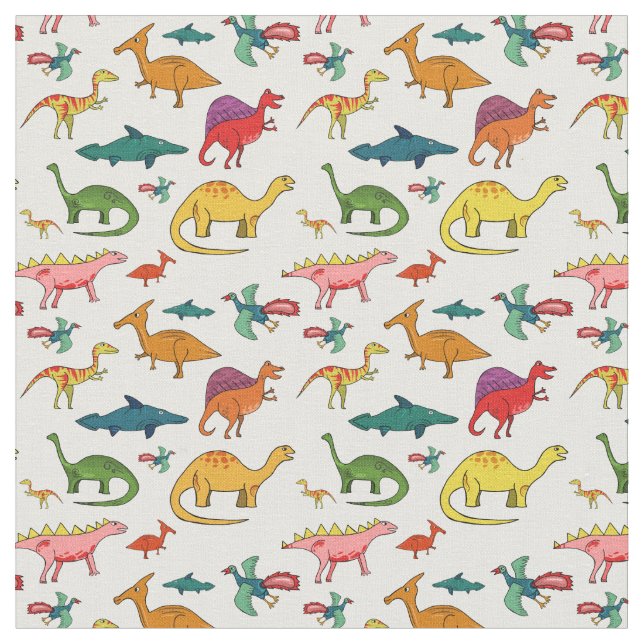 Tissu Dinosaures colorés amusants (Fermer)