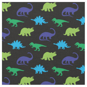Tissu Dinosaures Cute Silhouettes Bleu et Vert Enfants
