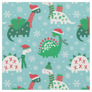 Tissu Dinosaures de Noël mignons sur bleu