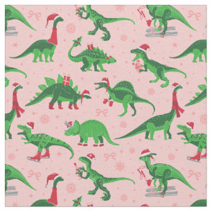Tissu dinosaures de noël rose stegosaurus triceratops