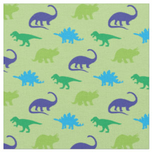 Tissu Dinosaures Silhouettes Mignonnes Bleu et Vert Enfa