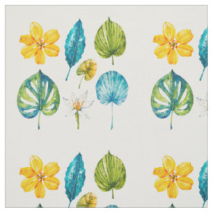 Tissu Diverses fleurs tropicales feuilles