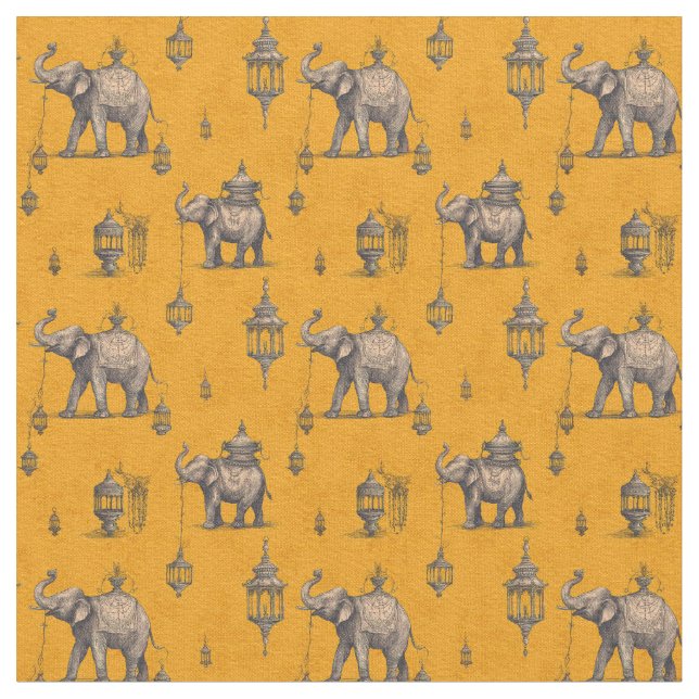 Tissu Diwali Elephant in Golden Field Toile de Jouy  (Fermer)