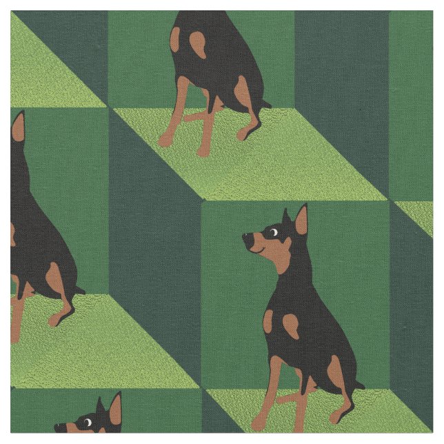Tissu Doberman Pinscher sur les cubes verts (Fermer)