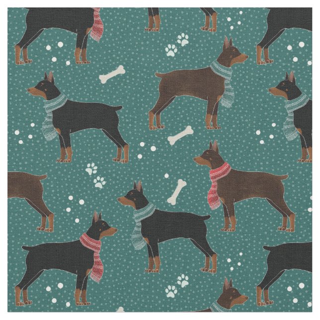 Tissu Dobermans rouges et noirs dans Scarves Motif d'hiv (Fermer)