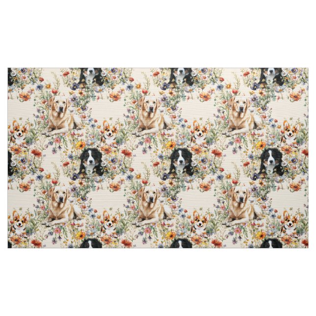 Tissu Dogs and Wildflowers Seamless Repeating Pattern (Yard)