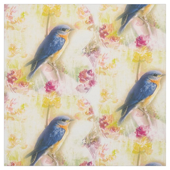 Tissu d'oiseaux bleu Chic de Shabby (Échantillon)