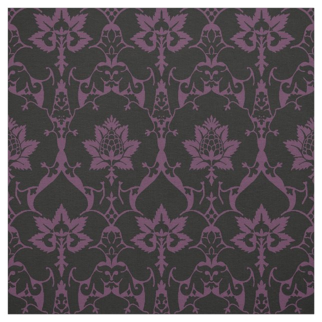 Tissu Doll Scale Renaissance Damask, Black and Eggplant (Échantillon)