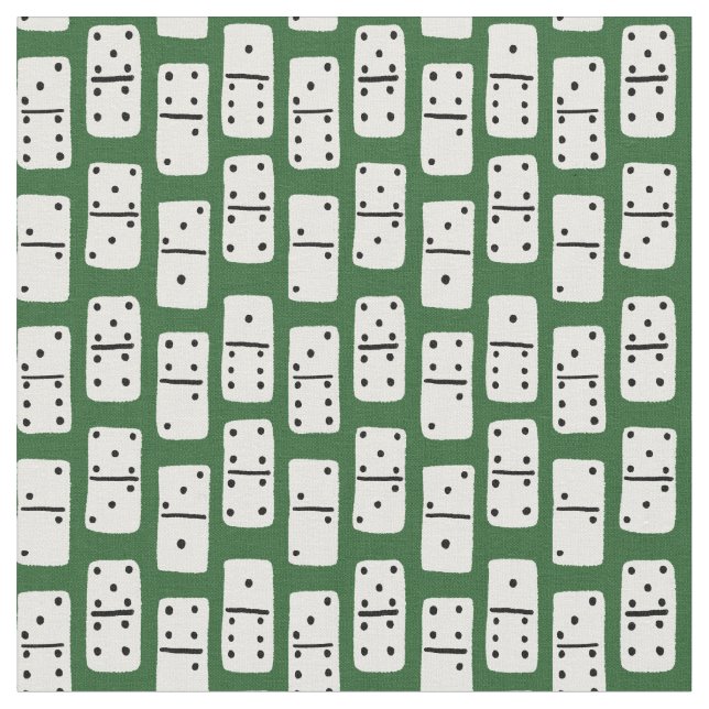 Tissu Dominos blancs avec points noirs sur motif vert (Fermer)