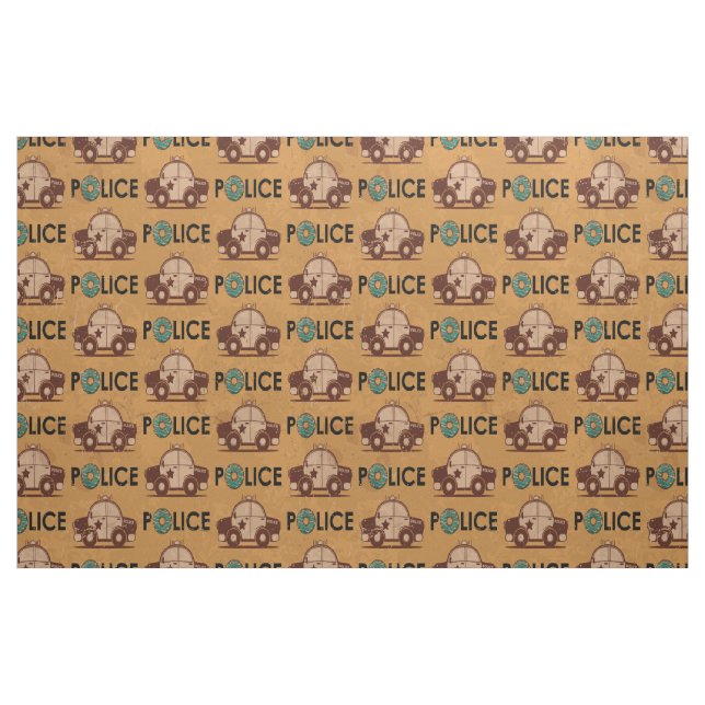 Tissu Donuts de voiture de police rétro Brown (Fat Quarter)