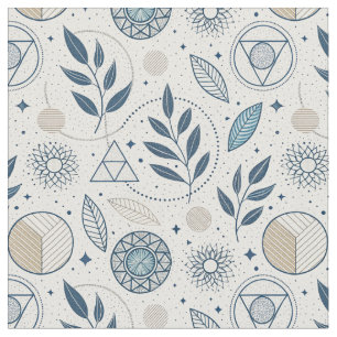 Tissu Doodle Botanique Bleu géométrique