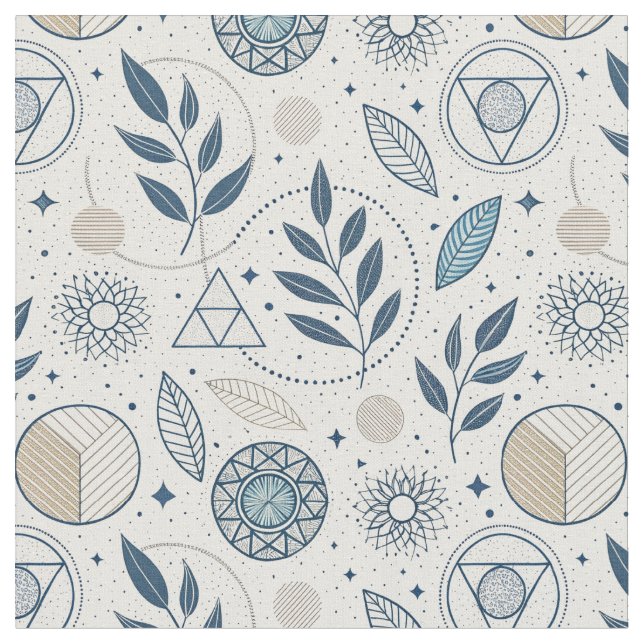 Tissu Doodle Botanique Bleu géométrique (Fermer)