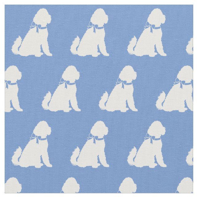 Tissu Doodle doré Chien Silhouette Animal Aussie Bleu cl (Fermer)