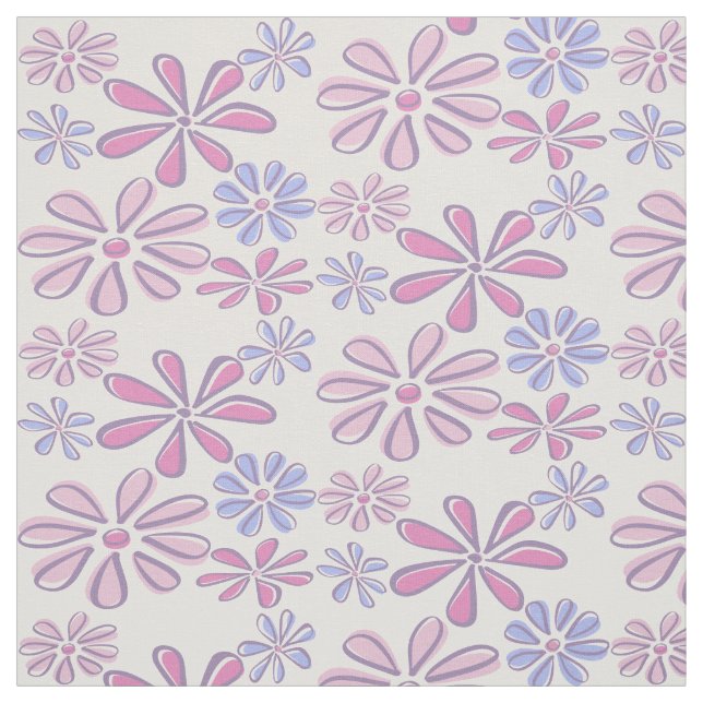 Tissu Doodle Fleur Whimsical doux violet bleu rose (Échantillon)