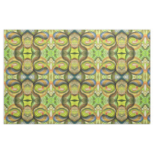 Tissu Doodle jaune et marron automnal avec lignes noires