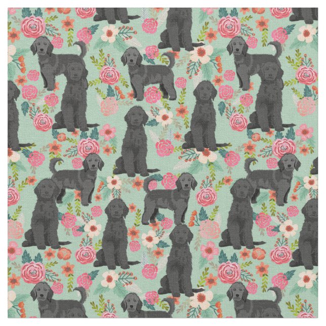 Tissu Doodle noir vintage floral menthe (Fermer)