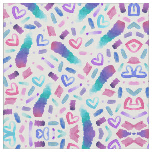 Tissu Doodles d'aquarelle rose Turquoise
