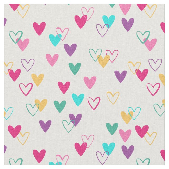Tissu Doodles de coeur Turquoise rose (Fermer)