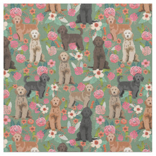 Tissu Doodles d'or vert vintage à fleurs