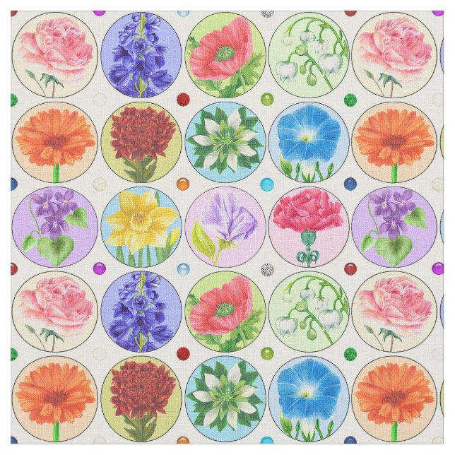 Tissu Dotty Birth Flower and Gem Fabric (Fermer)