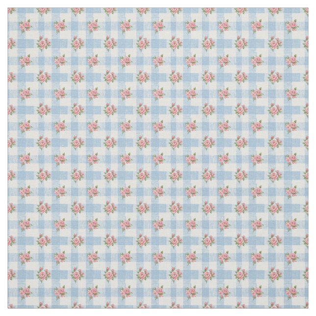Tissu Douce rosebud rétro des années 50 à carreaux bleus (Échantillon)