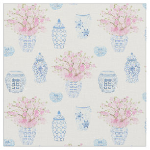 Tissu Douces Pots de gingembre roses blancs et bleus pou