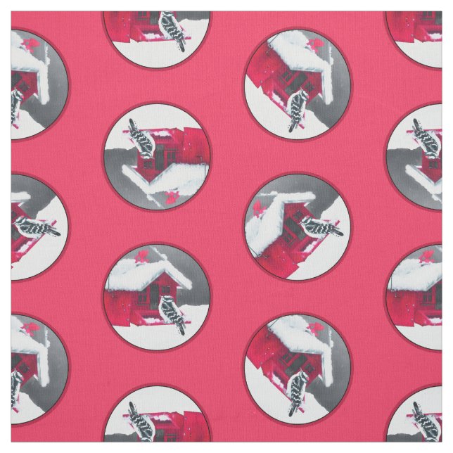 Tissu Downy Pic sur Red Feeder Original Bird Art (Échantillon)
