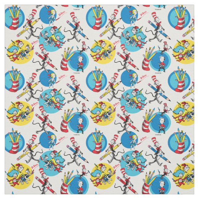 Tissu Dr Seuss | Caractères avec Motif de crayons (Échantillon)