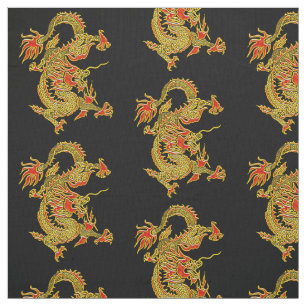 Tissu Dragon chinois rouge et or