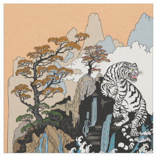 Tissu Dragon d'azur et Tigre blanc. Illustration