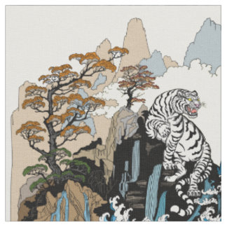 Tissu Dragon d'azur et Tigre blanc. Illustration