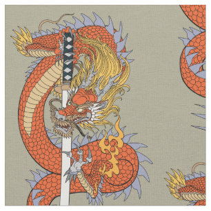 Tissu Dragon japonais avec épée de katana 