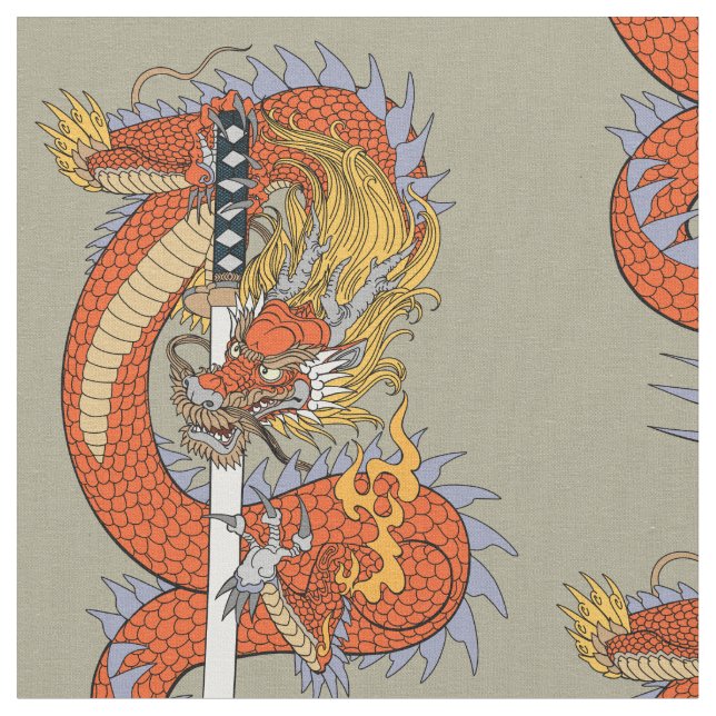 Tissu Dragon japonais avec épée de katana (Fermer)