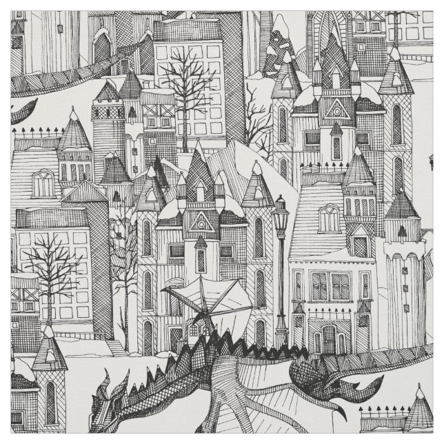 Tissu Dragon Kingdom blanc d'hiver (Échantillon)