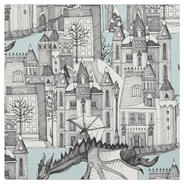 Tissu Dragon royaume bleu d'hiver (Échantillon)