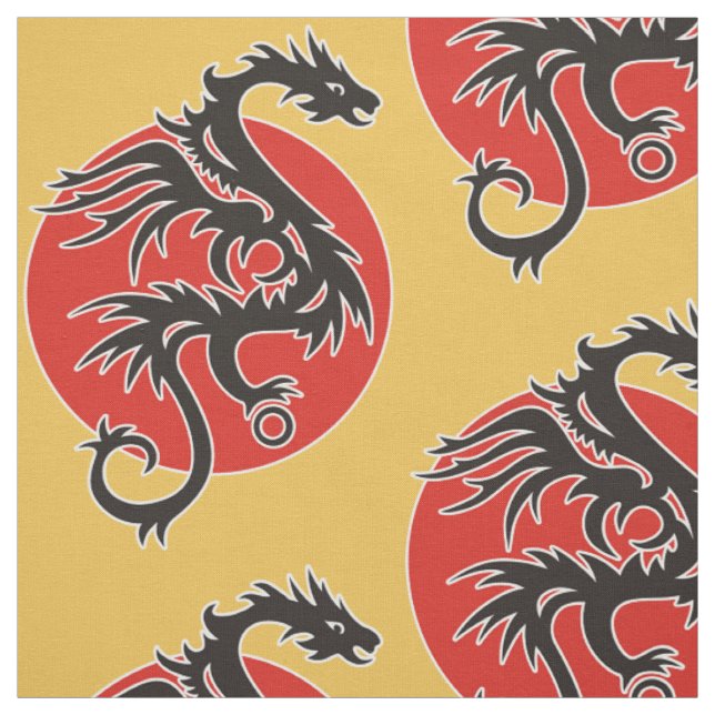 Tissu Dragon Soleil - noir rouge blanc + vos idées (Échantillon)