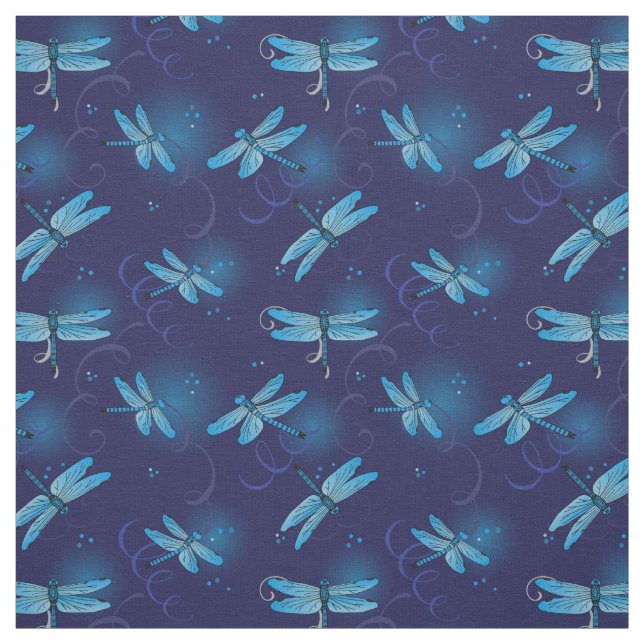 Tissu Dragonflies and Swirls Motif en bleu de minuit (Échantillon)