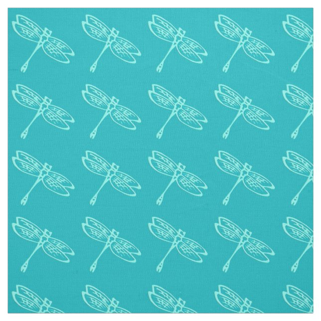 Tissu Dragonflies, aqua pâle sur turquoise (Échantillon)