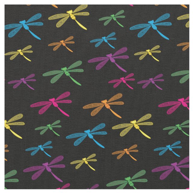 Tissu Dragonflies Colorée Dragonfly Rainbow Black (Fermer)