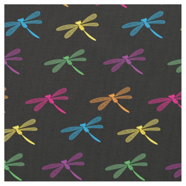 Tissu Dragonflies Colorée Dragonfly Rainbow Black (Fermer)