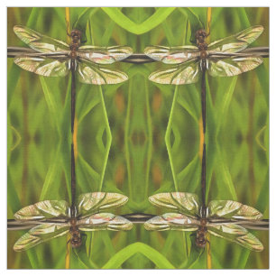 Tissu Dragonfly Artistique En Brown Et Jaune Sur Vert