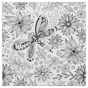 Tissu Dragonfly et doodle de fleurs