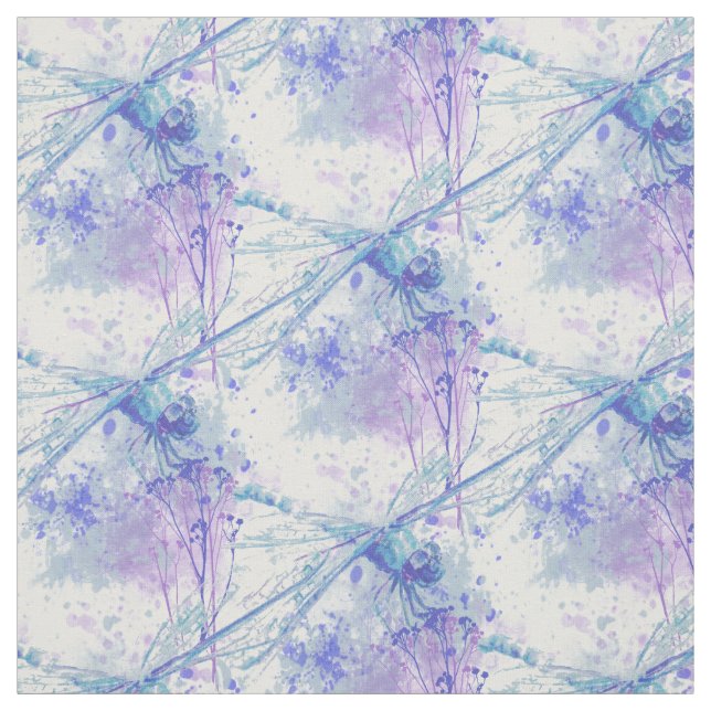 Tissu Dragonfly originale aquarelle dans Blue Mauve Natu (Échantillon)