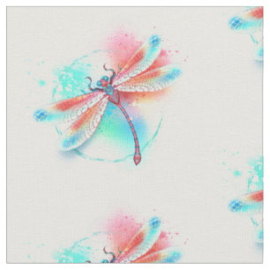 Tissu Dragonfly rouge sur l'arrière - plan aquarelle