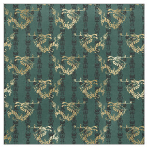 Tissu Dragons d'or sur Green