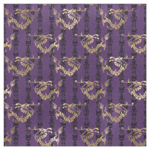 Tissu Dragons d'or sur violet