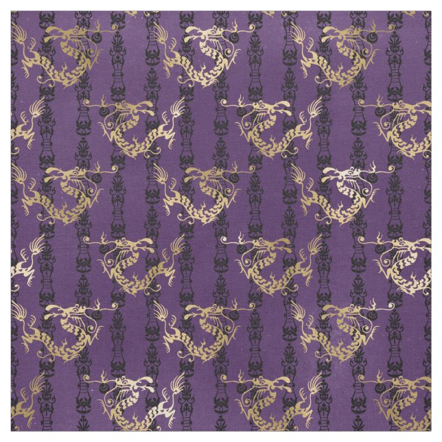 Tissu Dragons d'or sur violet (Échantillon)